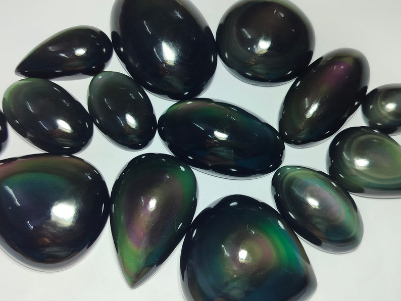 Natural Rainbow Obsidian Gemstone, Designer Rainbow Obsidian Cabochon, Flat back Rainbow Obsidian Loose Stone Rainbow Obsidian Wholesale Lot image 1