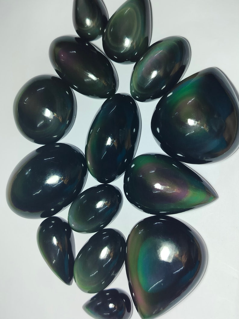 Natural Rainbow Obsidian Gemstone, Designer Rainbow Obsidian Cabochon, Flat back Rainbow Obsidian Loose Stone Rainbow Obsidian Wholesale Lot image 3