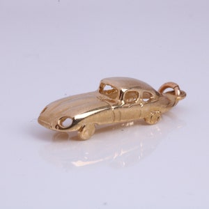 E Type Jaguar Car Charm, Made From Solid 9ct Yellow Gold, British Hallmarked and Complete With Attachment Link
