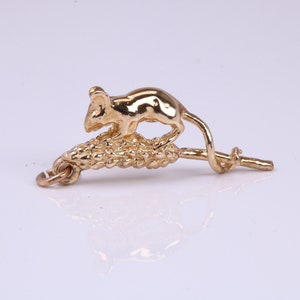 Corn Mouse Charm, Made From Solid 9ct Yellow Gold, British Hallmarked and Complete With Attachment Link