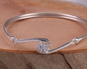 Oval C Z Set Hinged Solid Silver Bangle - Etsy