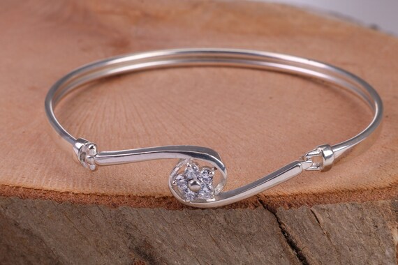 Rhodium Over Sterling Silver Polished Cubic Zirconia Hinged