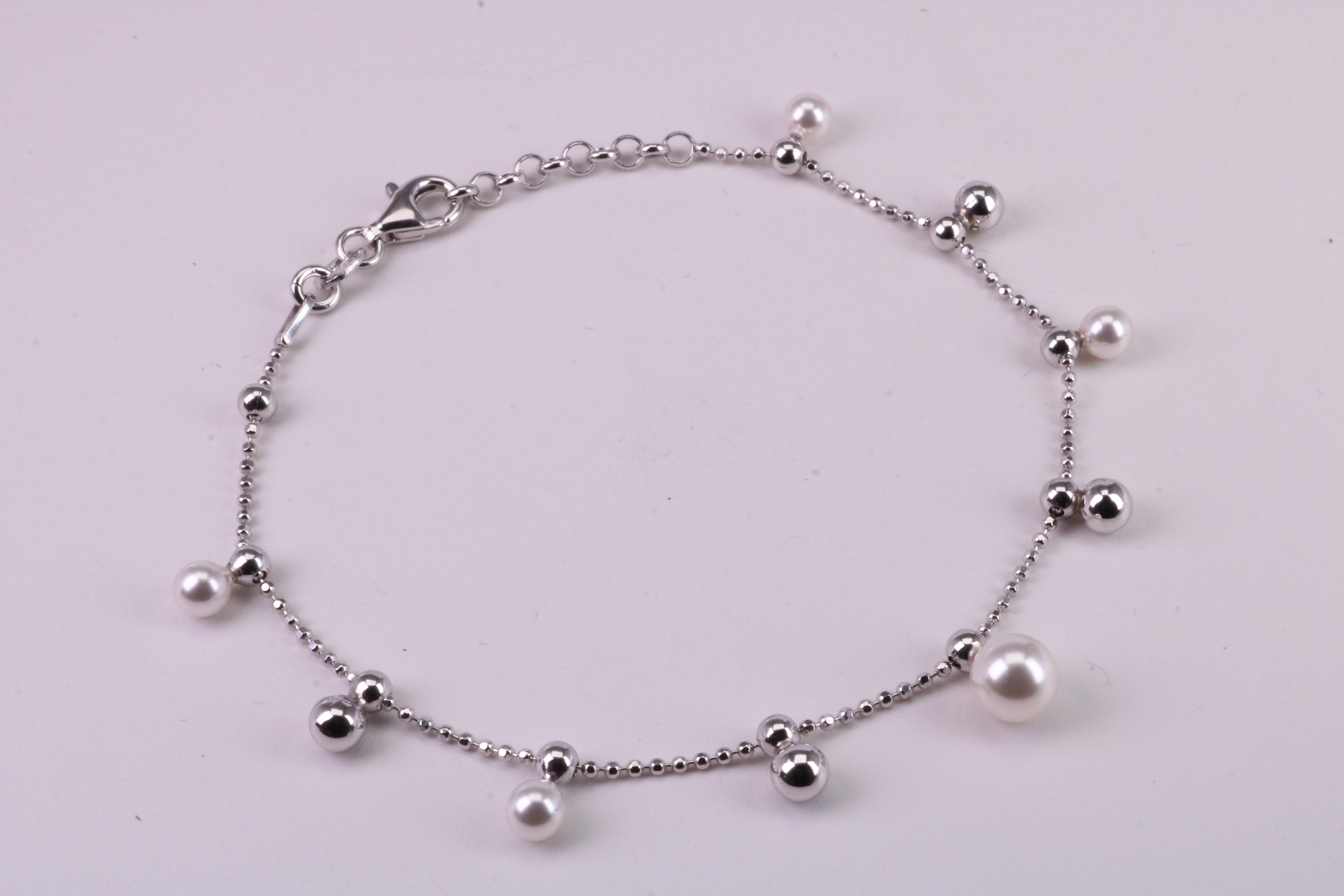 Pearl and Plain Bead Bracelet, With Length Adjustable Chain, Made