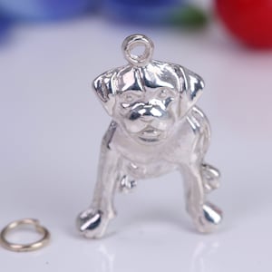 Bulldog Charm, Traditional Charm, Made from Solid 925 Grade Sterling Silver, Complete with Attachment Link