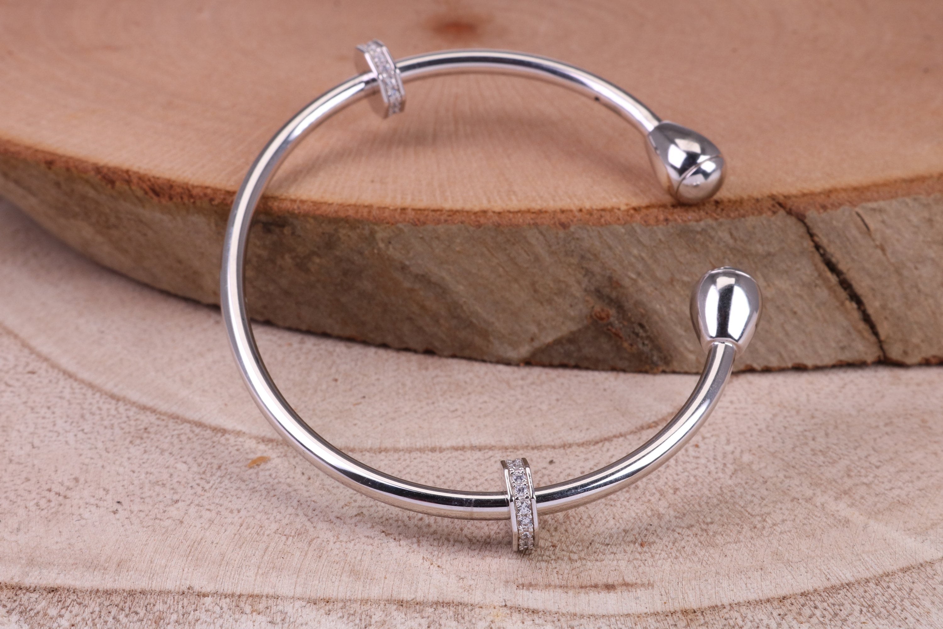 Oval C Z Set Open Ended Solid Silver Bangle - Etsy