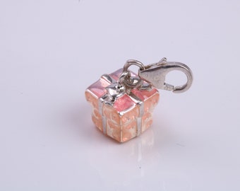Gift Box Charm, Traditional Charm, Made from Solid 925 Grade Sterling Silver, Complete with Attachment Link