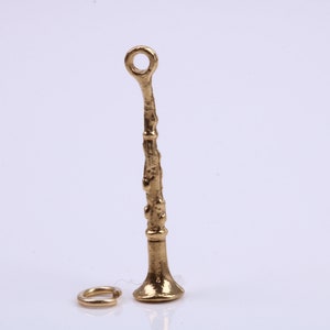 Flute Charm, Traditional Charm, Made from Solid 9ct Yellow Gold, British Hallmarked, Complete with Attachment Link