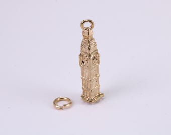 Iconic London Big Ben Charm, Made from Solid Cast Yellow Gold, British Hallmarked