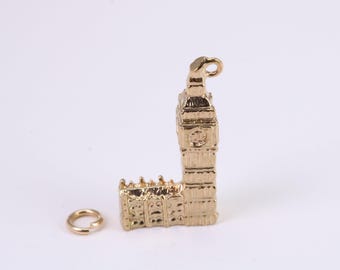 Iconic London Big Ben Charm, Made from Solid Cast Yellow Gold, British Hallmarked