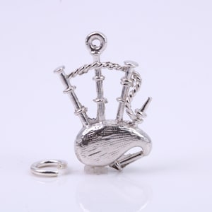 Dudelsackanhänger, traditioneller Anhänger, aus massivem Sterlingsilber 925, komplett mit Befestigungslink