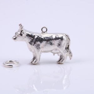 Silver Cow Charm, Antique Silver Cow Pendant, Animal Lover Charm, Farm Animal Pendant, Made in USA, 21mm - AB166