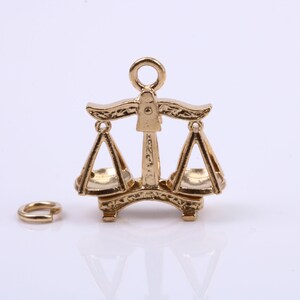 Libra Zodiac Sign Charm, Traditional Charm, Made from Solid 9ct Yellow Gold, British Hallmarked,  Complete with Attachment Link