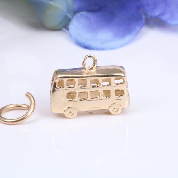 London Bus Charm, Made from Solid Cast Yellow Gold, British Hallmarked