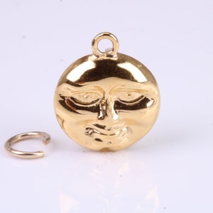 Happy and Sad Moon Charm, Traditional Charm, Made from Solid Cast Yellow Gold, British Hallmarked