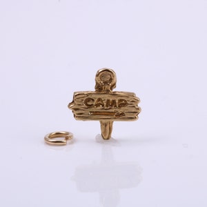 Camping Charm, Traditional Charm, Made from Solid 9ct Yellow Gold, British Hallmarked, Complete with Attachment Link