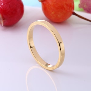 2 mm wide Simple Band, Flat Profile, Made from Solid Silver and Further 18ct Yellow Gold Plated