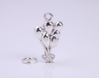 Party Balloons Charm, Traditional Charm, Made from Solid 925 Grade Sterling Silver, Complete with Attachment Link