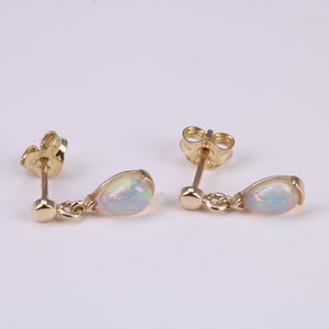 Natural Teardrop cut Opal set Dropper Stud Earrings Made from Solid Yellow Gold