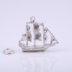 Segelboot Anhänger, traditioneller Anhänger, aus massivem 925er Sterlingsilber, komplett mit Befestigungslink
