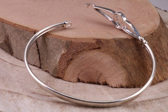 Oval C Z Set Hinged Solid Silver Bangle - Etsy