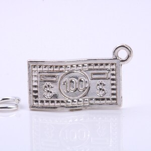 100 Dollar Bill Charm, Made from Solid Cast Silver, Complete with Attachment Link