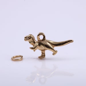 Dinosaur Charm, Traditional Charm, Made from Solid 9ct Yellow Gold, British Hallmarked, Complete with Attachment Link