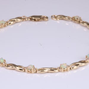 Natural Opal and Diamond set Bracelet, Made From Solid Yellow Gold, British Hallmarked, Luxury Gift Boxed