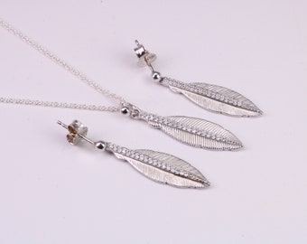 Leaf Design Silver Necklace with Matching Earrings, Made From Solid Silver