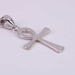 30 mm Long Ankh Cross Necklace, made from solid Sterling Silver, With 18 Inch Long Chain