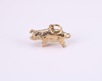 Farm Pig Charm, Made from Solid Cast Yellow Gold, British Hallmarked