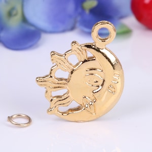 Sun and Moon Charm, Traditional Charm, Made from Solid Cast Yellow Gold, British Hallmarked