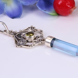 Blue Topaz and Amethyst set Sterling Silver Pendant