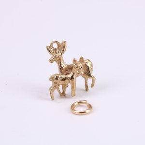 Deer and Fawn Charm, Traditional Charm, Made from Solid Yellow Gold, British Hallmarked, Complete with Attachment Link