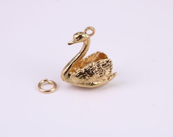 Swan Charm, Traditional Charm, Made From Solid Yellow Gold with British Hallmark, Complete with Attachment Link