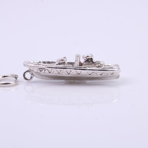 Schnellboot Charm, traditioneller Charm, aus massivem 925 Sterling Silber, komplett mit Befestigungslink