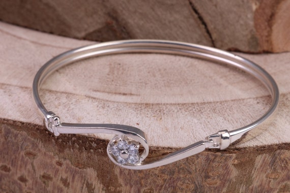 Oval C Z Set Hinged Solid Silver Bangle - Etsy