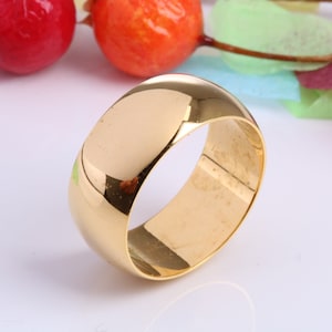 10 mm wide Simple Band, D Profile, Made from Solid Silver and Further 18ct Yellow Gold Plated