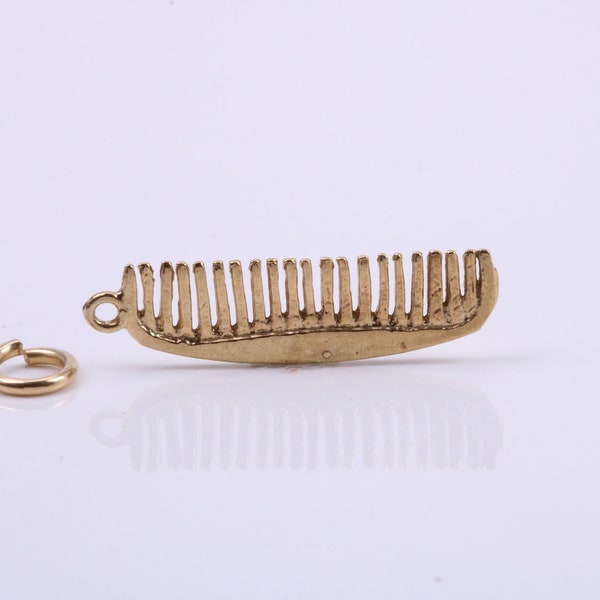 Hair Comb Charm, Traditional Charm, Made from Solid 9ct Yellow Gold, British Hallmarked, Complete with Attachment Link