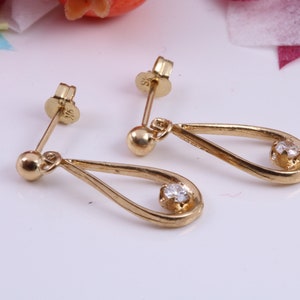 20 mm Long Droppers C Z set Stud Earrings Made from 9ct Yellow Gold