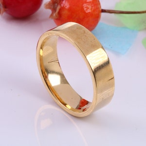 6 mm wide Simple Band, Flat Profile, Made from Solid Silver and Further 18ct Yellow Gold Plated