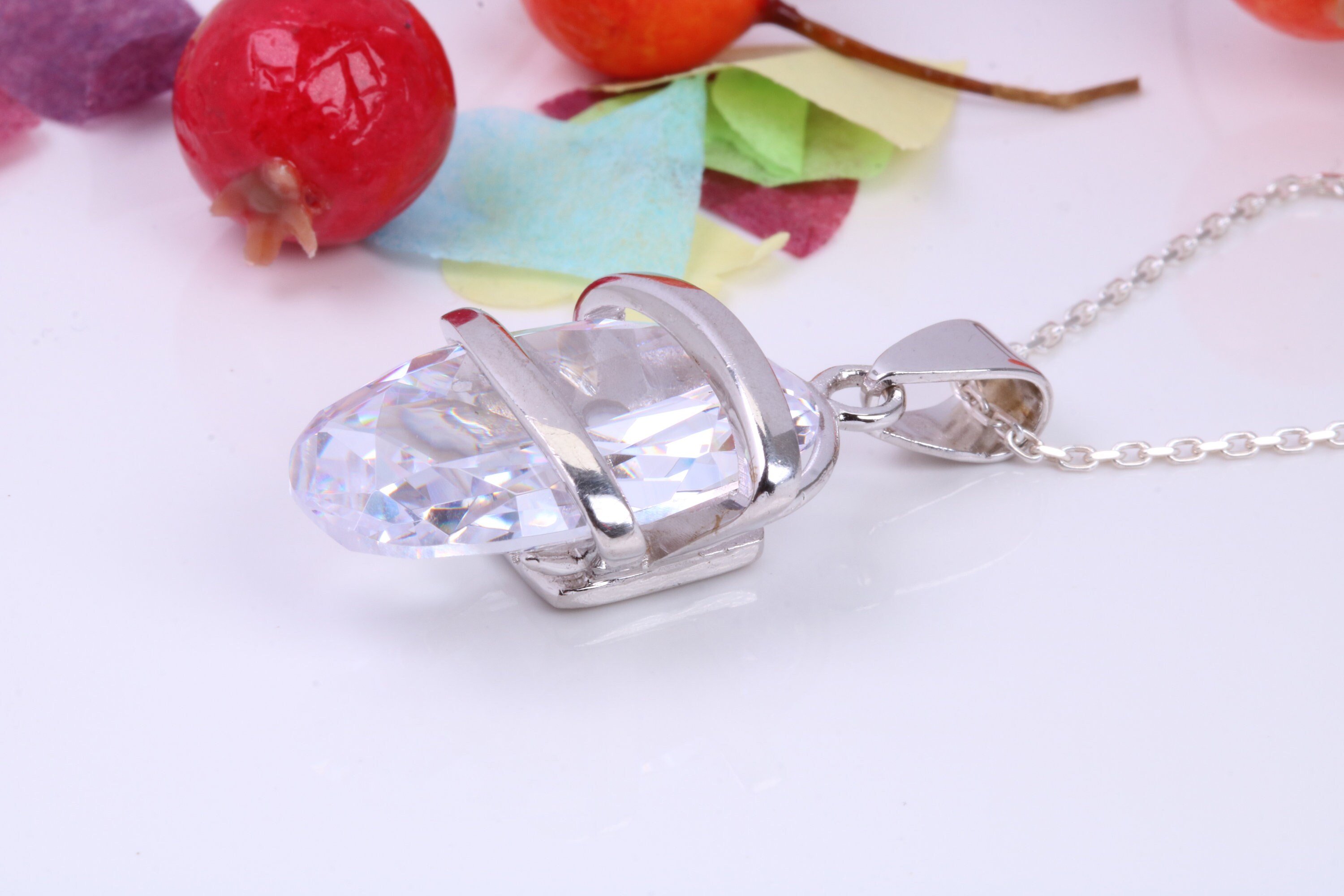 Oval Cubic Zirconia Jewelry Set - CZ Pendant Necklace & Dangle Earrings | 14k White Gold Plated, Gift Box