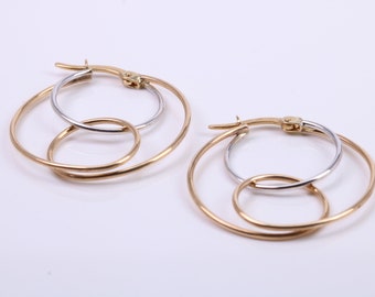 Pendientes Criollo De Aro Bicolor Redondo De 26 mm Hechos De Oro Amarillo De 9 Ct