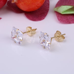 6 mm Square Cubic Zirconia set Stud Earrings, Made from Solid 9ct Yellow Gold