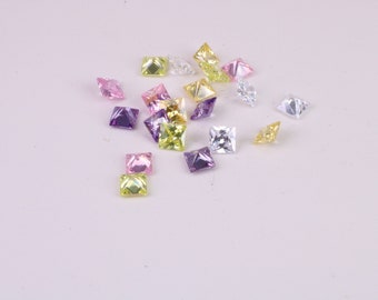 Assorted Pack of 20 Square cut AAA Grade Cubic Zirconia, Top Colour and Luster, Choice of Sizes, 4mm, 5mm, 6mm, 8mm and 10mm