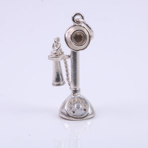 Vintage Phone Charm, Traditional Charm, Made from Solid 925 Grade Sterling Silver, Complete with Attachment Link