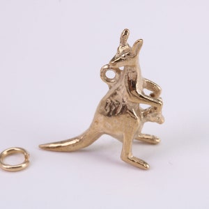 Känguru-Anhänger, traditioneller Anhänger, aus massivem Gelbgold, mit britischer Punze, komplett mit Befestigungsglied