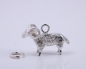 Aries Zodiac Sign Charm, Traditional Charm, Made from Solid 925 Grade Sterling Silver, Complete with Attachment Link