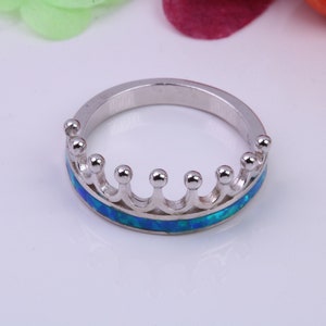 Crown Ring set with Blue Opal, Made From Solid Sterling Silver