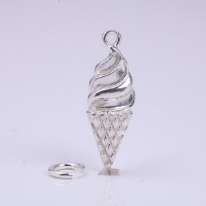 Eistüte Anhänger, traditioneller Anhänger, aus massivem 925er Sterlingsilber, komplett mit Befestigungsglied