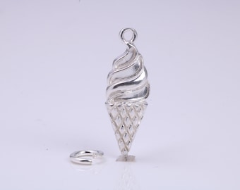 Ice Cream Cone Charm, Traditional Charm, Made from Solid 925 Grade Sterling Silver, Complete with Attachment Link